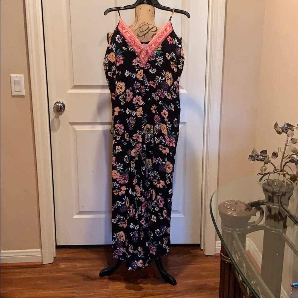 Black floral print jumpsuit